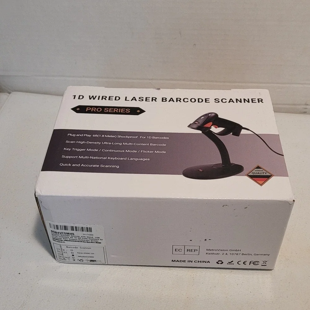 Tera‎ 6900 Industrial Wired 1D QR Digital Barcode Scanner w/ USB Cable & Stand